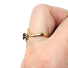 Vintage Garnet Ring - Retro 14k Yellow Gold Round Cut Red Gem Asymmetrical - 1970s Era Size 6 1/2 January Birthstone Fine Statement Jewelry