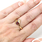 Vintage Garnet Ring - Retro 14k Yellow Gold Round Cut Red Gem Asymmetrical - 1970s Era Size 6 1/2 January Birthstone Fine Statement Jewelry