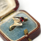 Vintage Garnet Ring - Retro 14k Yellow Gold Round Cut Red Gem Asymmetrical - 1970s Era Size 6 1/2 January Birthstone Fine Statement Jewelry