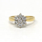 Diamond Snowflake Ring - Estate 18k Gold Natural Gemstone Cluster - Modern 1990s Size 6 3/4 Engagement Bridal Halo Fine Statement Jewelry