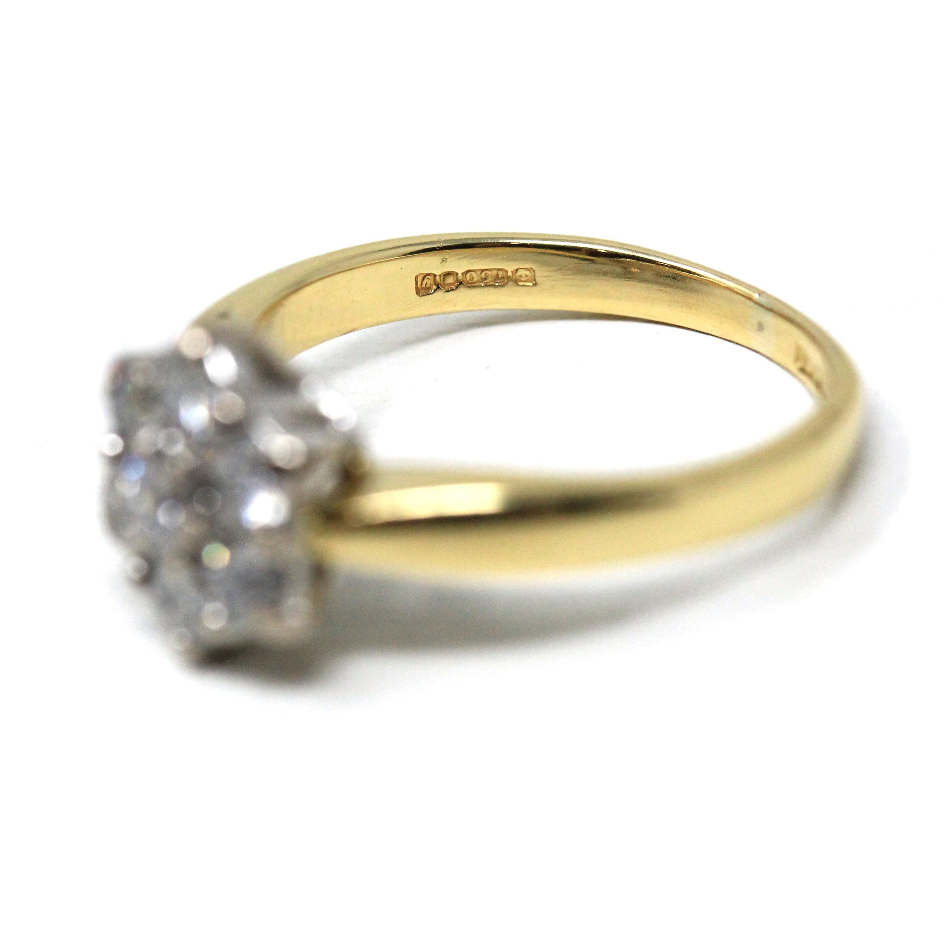 Diamond Snowflake Ring - Estate 18k Gold Natural Gemstone Cluster - Modern 1990s Size 6 3/4 Engagement Bridal Halo Fine Statement Jewelry