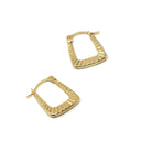 Modern Square Hoop Earrings - Estate 9k Yellow Gold Latch Lever Backs - Vintage Circa 2000's Era Etched Groove UK Statement Fine Jewelry