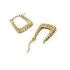 Modern Square Hoop Earrings - Estate 9k Yellow Gold Latch Lever Backs - Vintage Circa 2000's Era Etched Groove UK Statement Fine Jewelry