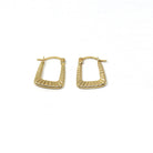 Modern Square Hoop Earrings - Estate 9k Yellow Gold Latch Lever Backs - Vintage Circa 2000's Era Etched Groove UK Statement Fine Jewelry