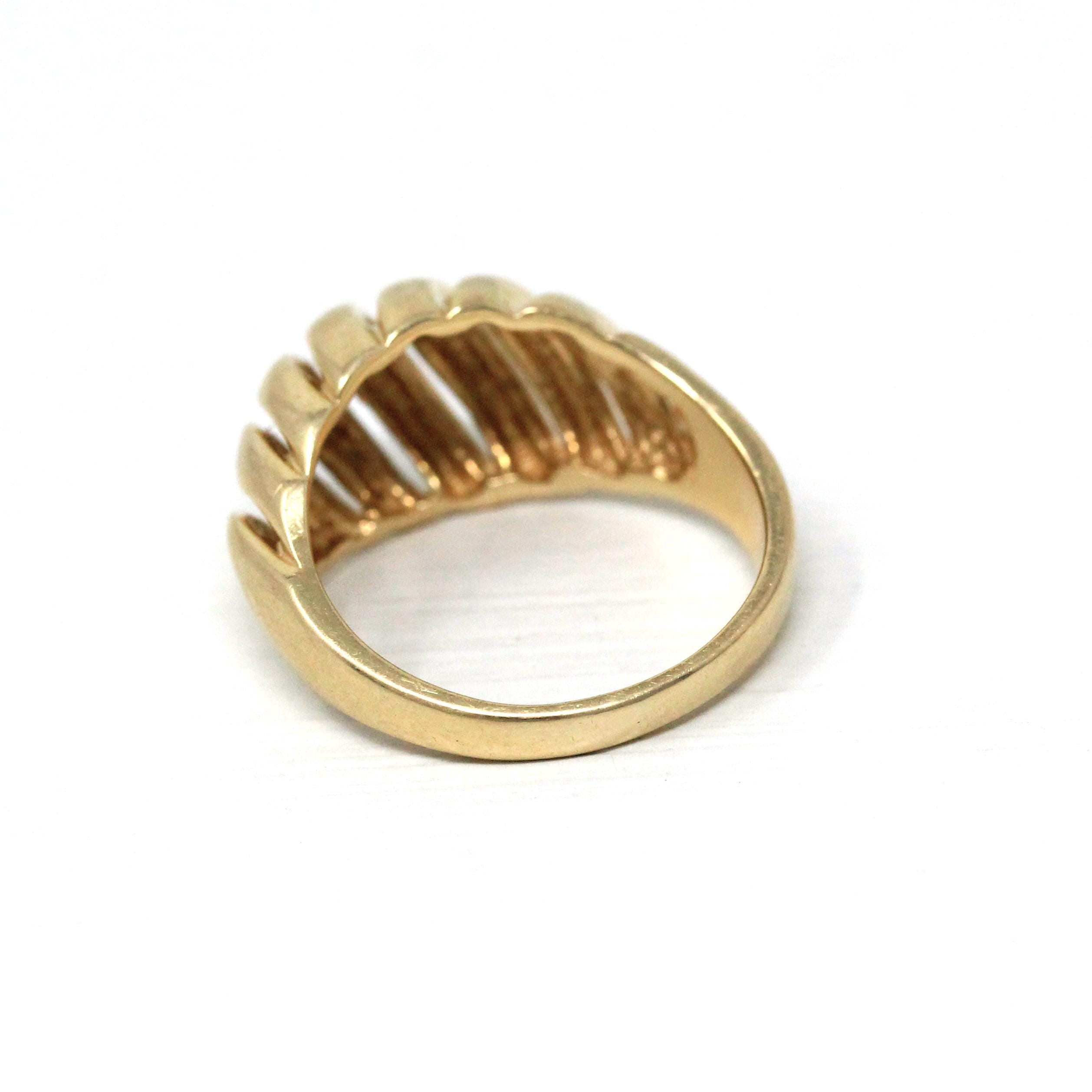 Estate Croissant Ring - Vintage 14k Yellow Gold Classic Polished Twisted Dome Style - Modern 1990s Size 6 1/2 Shrimp Unisex Fine 90s Jewelry