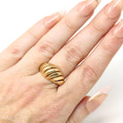 Estate Croissant Ring - Vintage 14k Yellow Gold Classic Polished Twisted Dome Style - Modern 1990s Size 6 1/2 Shrimp Unisex Fine 90s Jewelry
