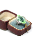 Created Spinel Ring - Retro 10k White Gold Marquise Cut Green Stone - Vintage Circa 1960s Era Size 5 3/4 Fine Statement Cocktail 60s Jewelry