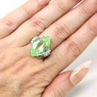 Created Spinel Ring - Retro 10k White Gold Marquise Cut Green Stone - Vintage Circa 1960s Era Size 5 3/4 Fine Statement Cocktail 60s Jewelry