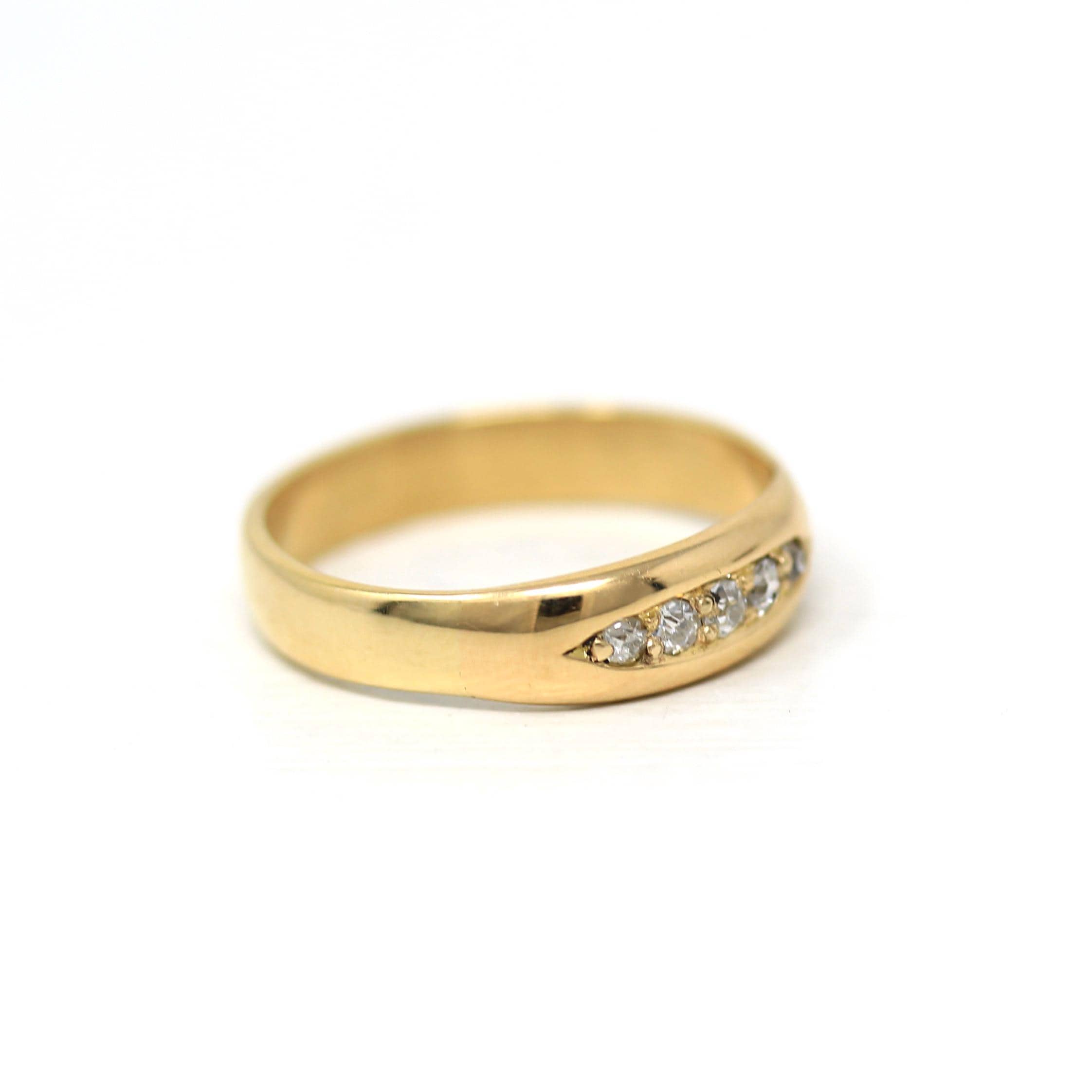 Antique Diamond Band - Edwardian 18k Yellow Gold .16 CTW Natural Gemstone Ring - Vintage 1910s Era English Fine Precious Bridal Jewelry