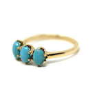 Retro Simulated Turquoise Ring - Vintage 10k Yellow Gold Blue Cabochon Three Stone Band - Circa 1970s Era Size 6 3/4 Fine Cabochon Jewelry