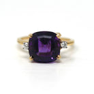 Amethyst & Diamond Ring - Estate 18k Yellow Gold Purple 6.19 CT Gem - Modern Circa 1980s Era Size 7 3/4 February Birthstone Fine Jewelry