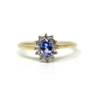Sapphire & Diamond Halo Ring - Estate 9k Yellow White Gold Light Blue Gem Cluster - Modern Size 5 Petite Dainty Engagement Y2K Fine Jewelry