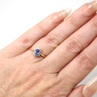 Sapphire & Diamond Halo Ring - Estate 9k Yellow White Gold Light Blue Gem Cluster - Modern Size 5 Petite Dainty Engagement Y2K Fine Jewelry