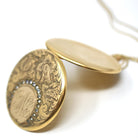 Antique Flower Locket - Edwardian Era Gold Filled Rhinestone Pendant Necklace - Circa 1910s Round Engraved Photograph Statement Fine Jewelry