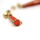 Victorian Coral Earrings - Antique 14k Yellow Cold Natural Calcareous Gemstone Drops - Circa 1890s Era Pierced Fine Etruscan Revival Jewelry