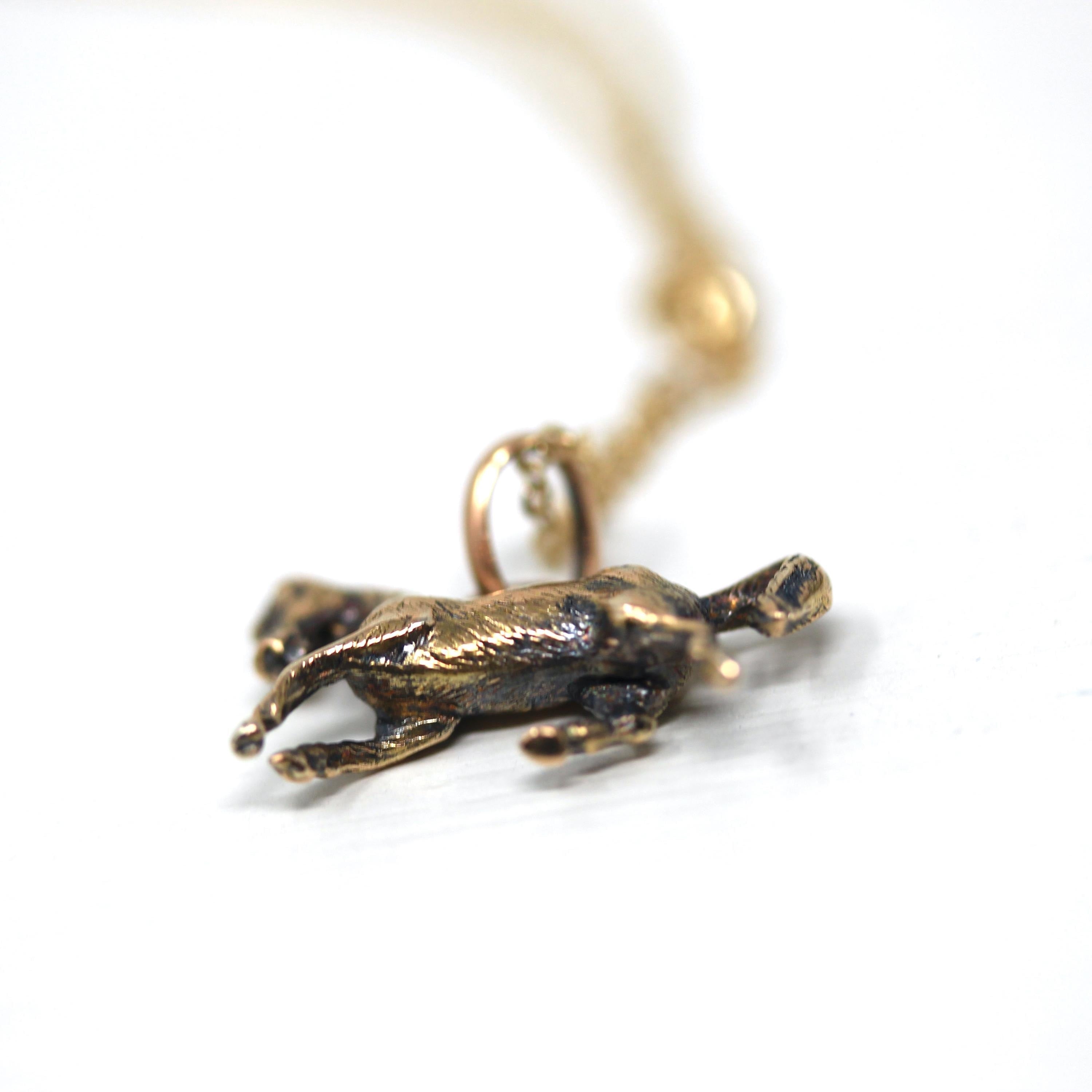 Vintage Horse Charm - Retro 9k Yellow Gold Dainty Equine Figural Pendant Necklace - 1960s Era Detailed Equestrian 60s Delicate Fine Jewelry