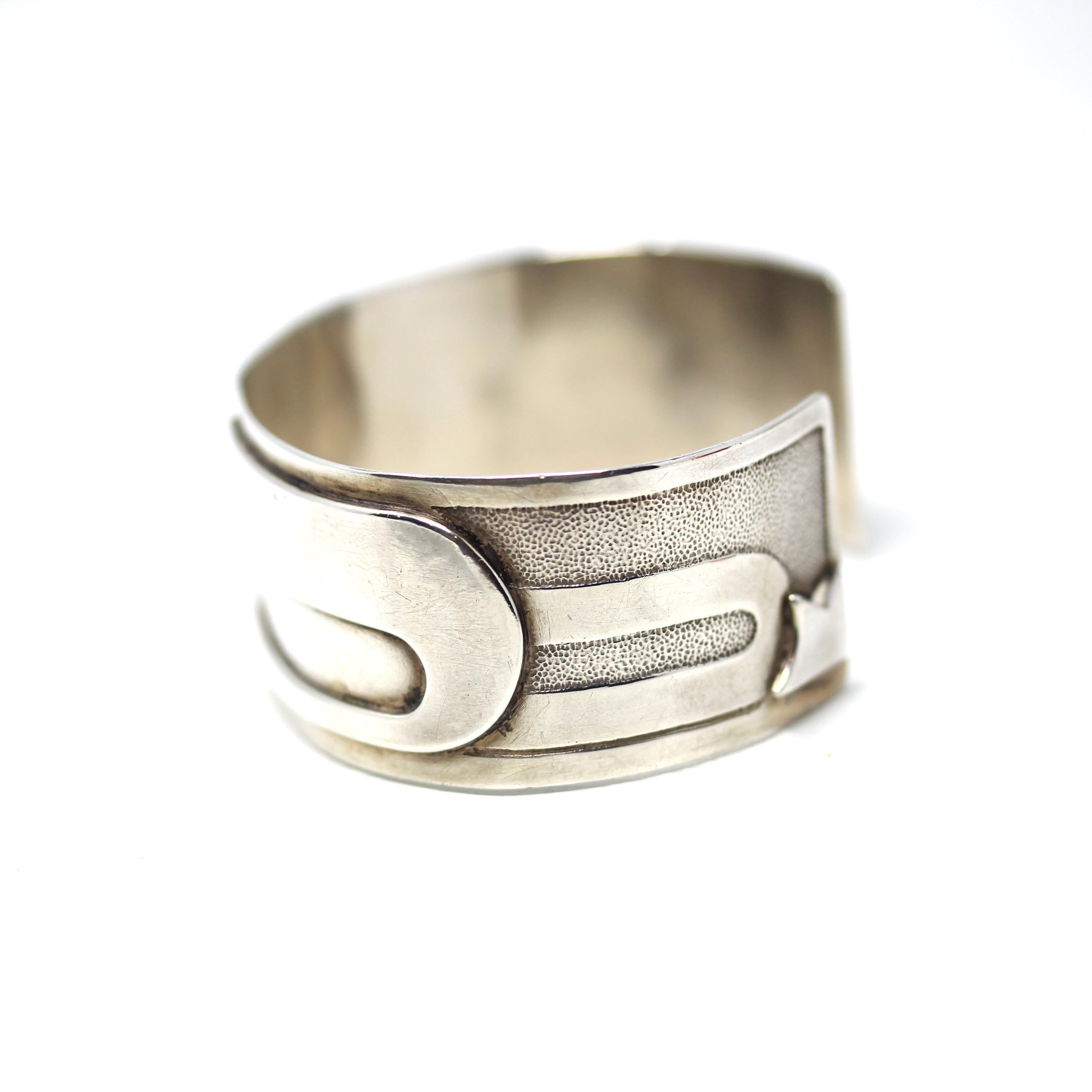 Vintage Geometric Cuff Bracelet - Retro Era Sterling Silver Modernist Style Abstract Statement Piece - Circa 60s Textured Funky Fine Jewelry