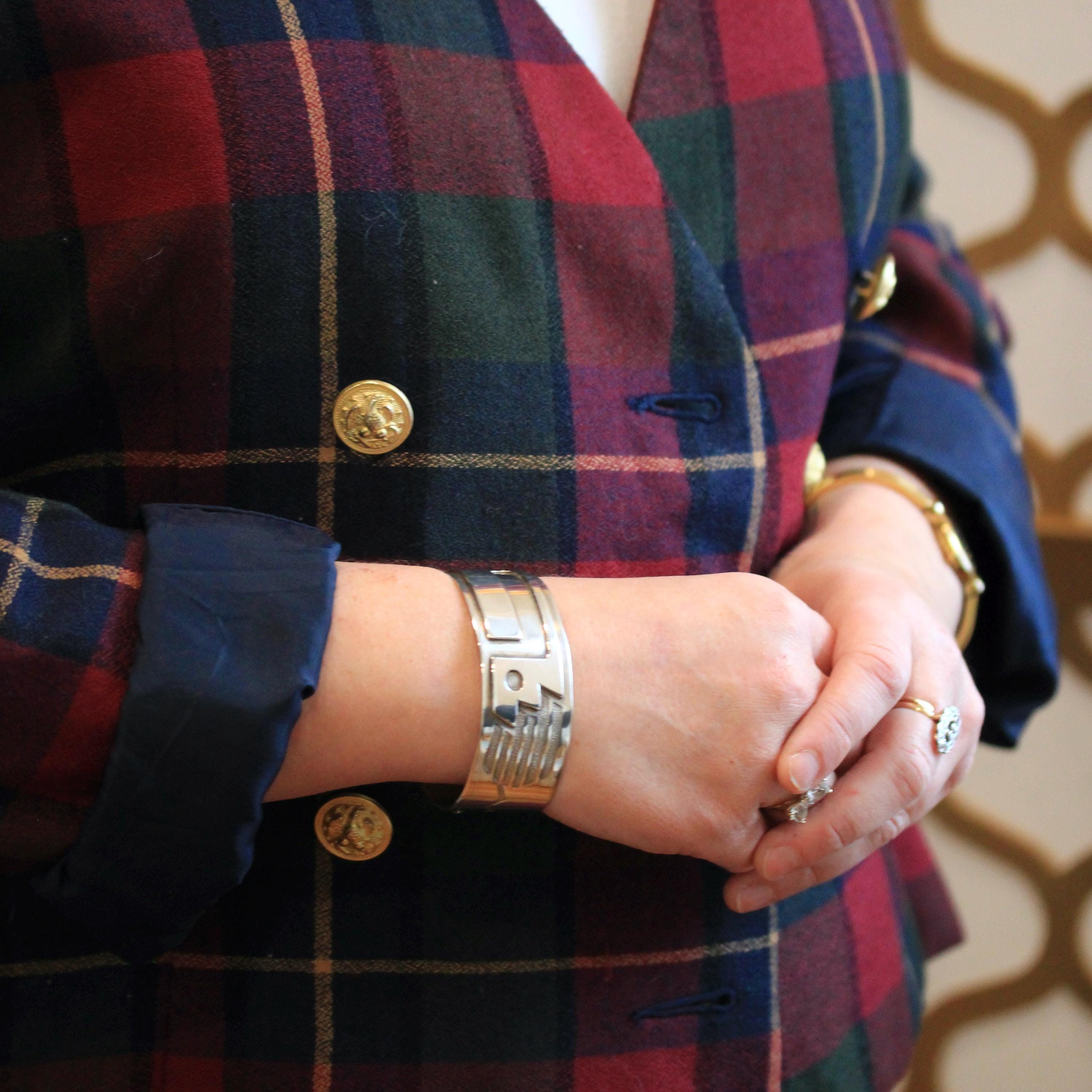 Vintage Geometric Cuff Bracelet - Retro Era Sterling Silver Modernist Style Abstract Statement Piece - Circa 60s Textured Funky Fine Jewelry