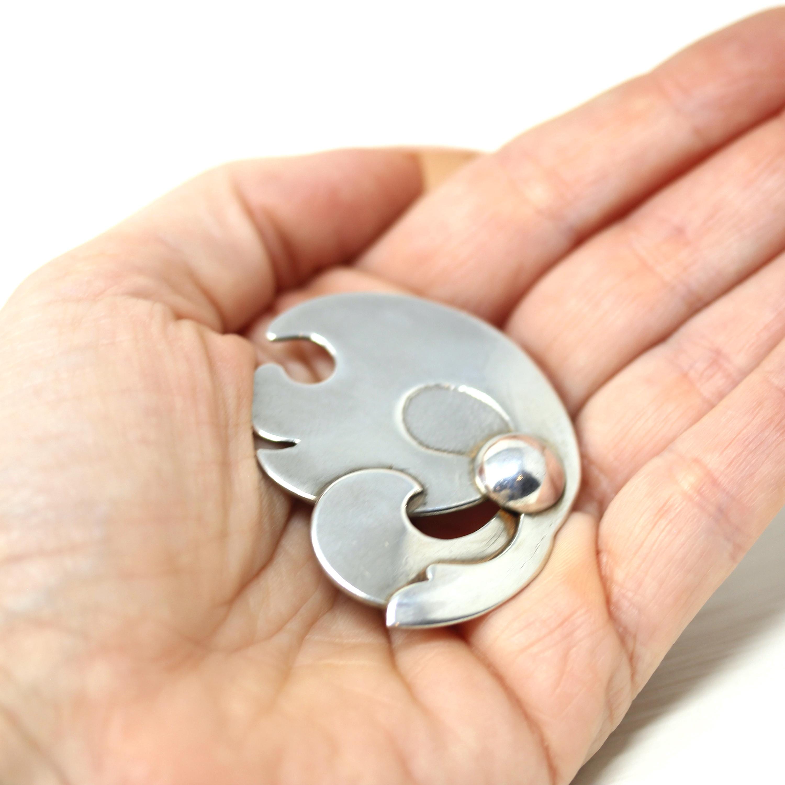 Vintage Modernist Brooch - Retro Era Sterling Silver Organic Funky Cutout Shapes Pin - Circa 1960s Handmade Fashion Statement Fine Jewelry