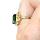Green Tourmaline Ring - Modern 14k Yellow Gold Faceted Green 3.00 CT Gemstone Statement - Circa 2000s Diamond Accent October Fine Jewelry