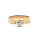 Vintage Diamond Ring - 14k Yellow & White Gold Round .17 CT Solitaire Engagement - Size 8 Retro Era 1990s Illusion Head Fine Wheat Jewelry