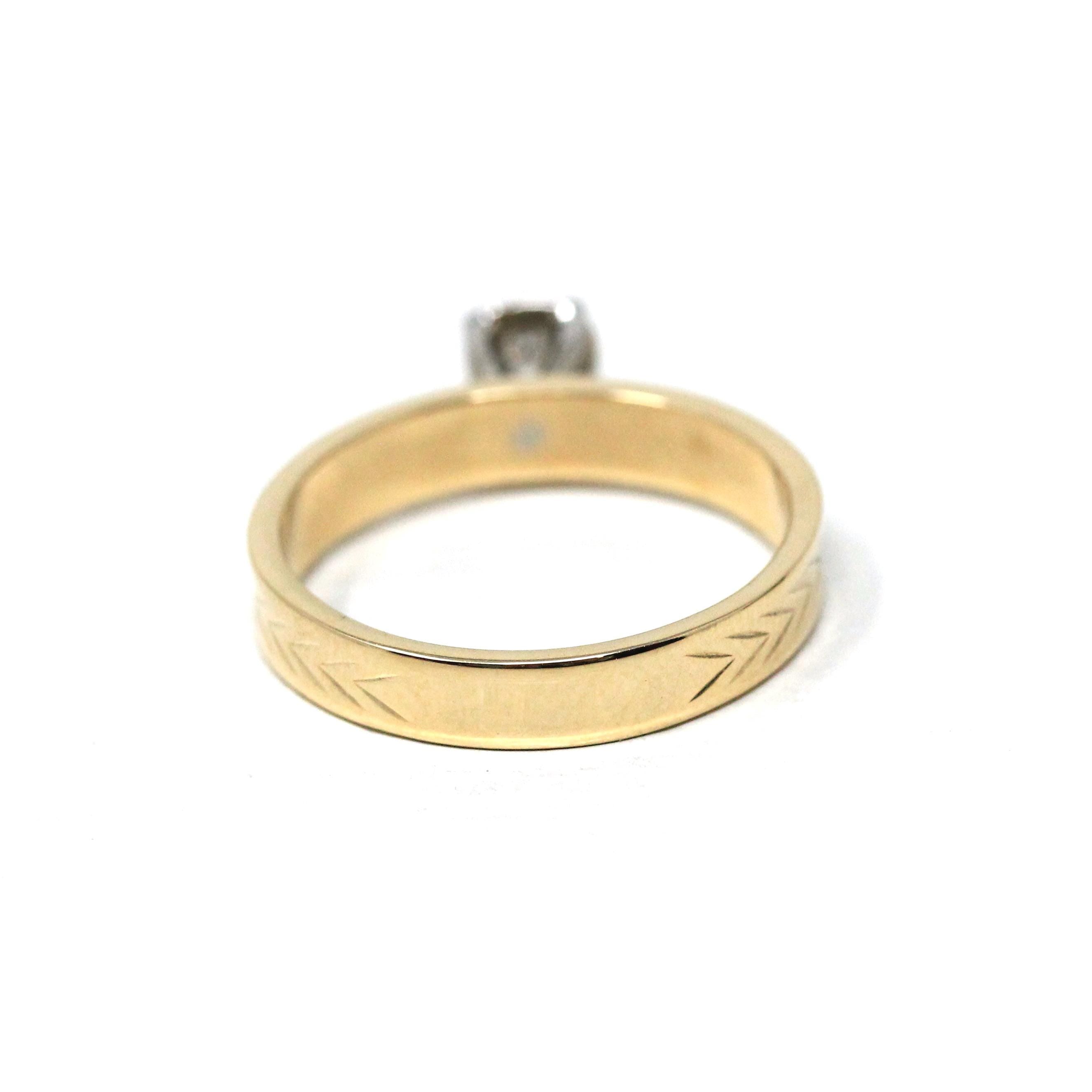 Vintage Diamond Ring - 14k Yellow & White Gold Round .17 CT Solitaire Engagement - Size 8 Retro Era 1990s Illusion Head Fine Wheat Jewelry