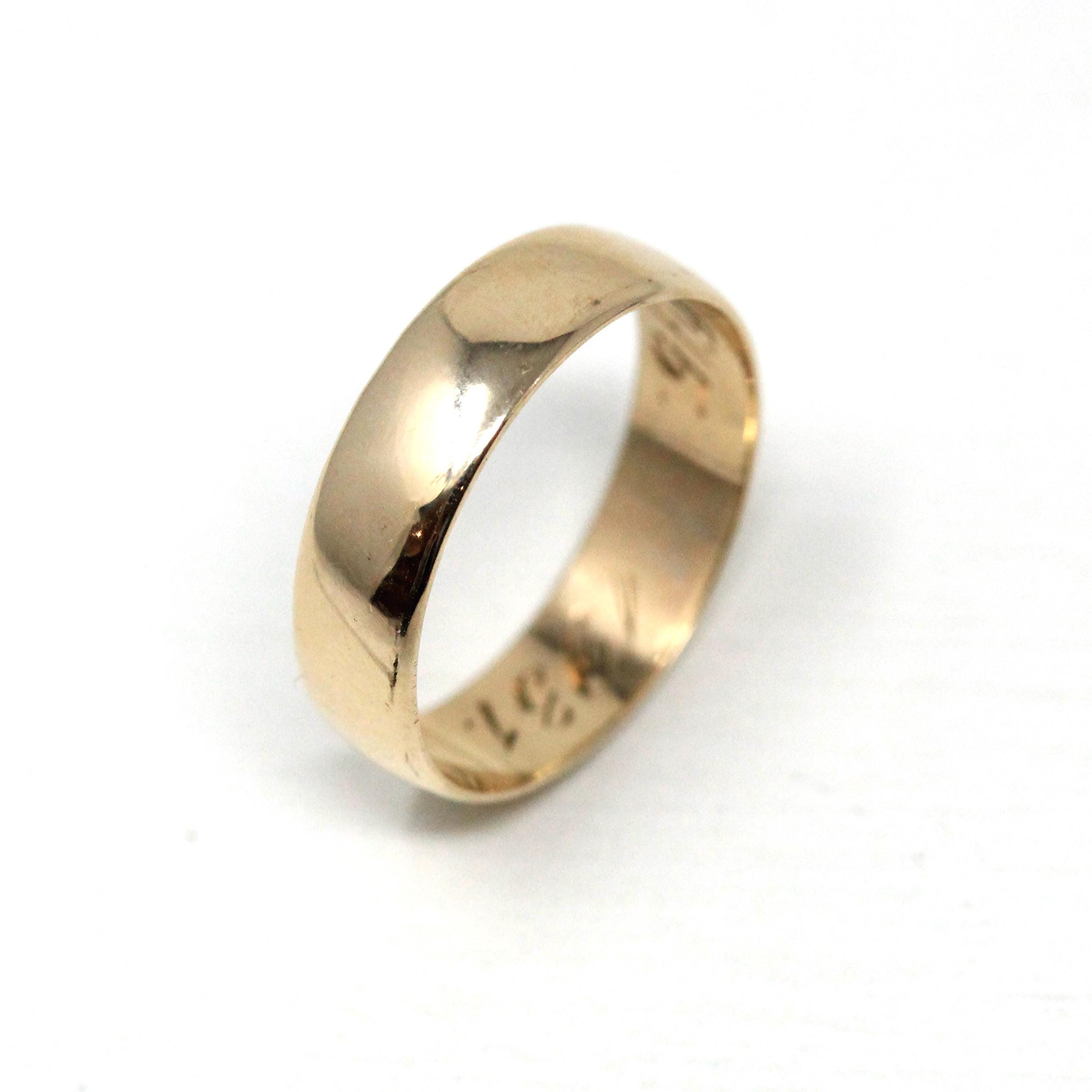 Art Deco Inscribed Wedding Band - Vintage 6k Yellow Gold Unadorned Plain Ring - Dated 1931 Size 6 1/2 Classic Simple Unisex 30s Fine Jewelry