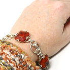 Vintage Amber Bracelet - Retro Era Sterling Silver Cushion Carved Faceted Amber Gemstones - Circa 1990s Tree Resin Fashion Accessory Jewelry