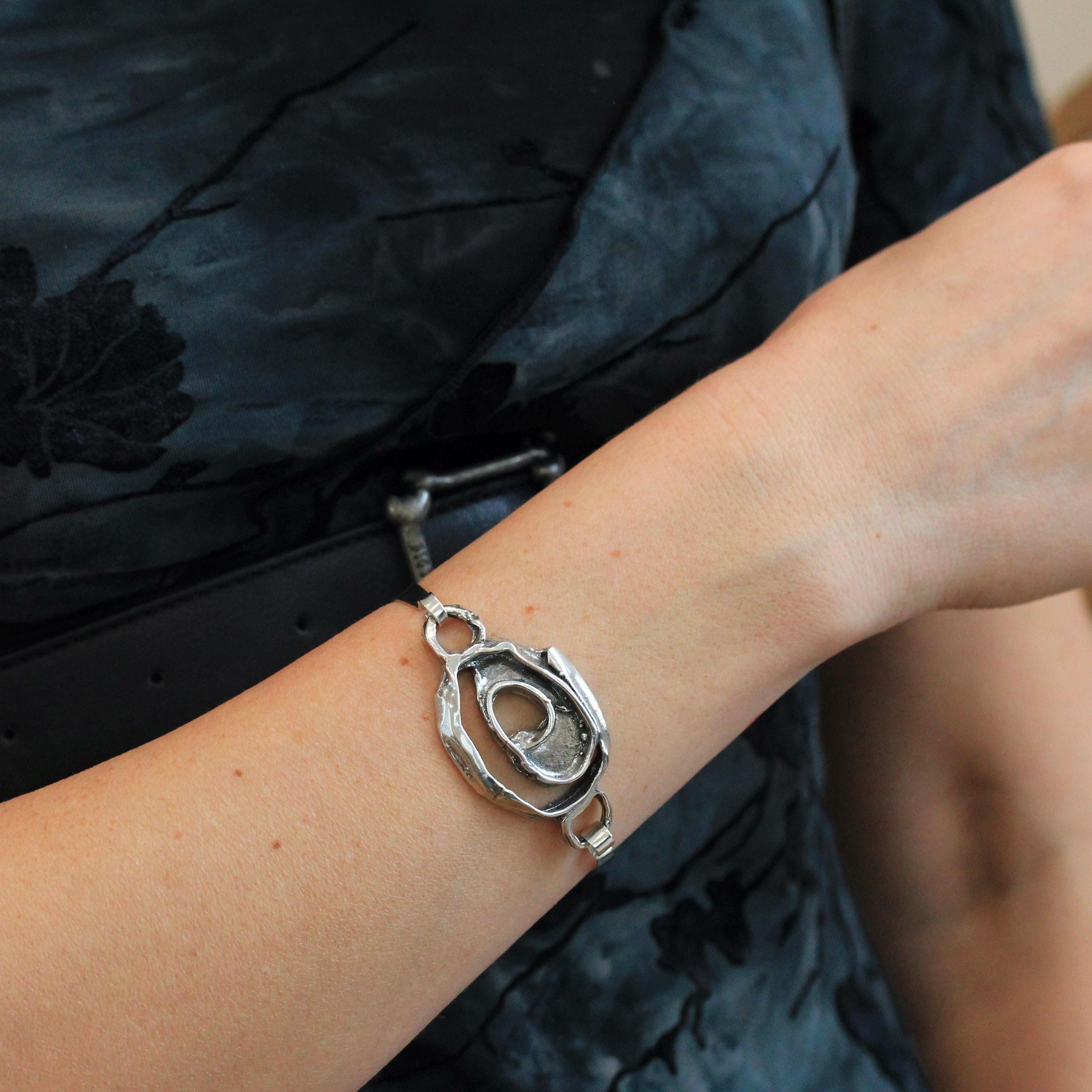 Vintage Swirl Bangle Bracelet - Retro Sterling Silver Organic Shape Funky Clasp Statement - Circa 1970s Era Fashion Accessory 70s Jewelry