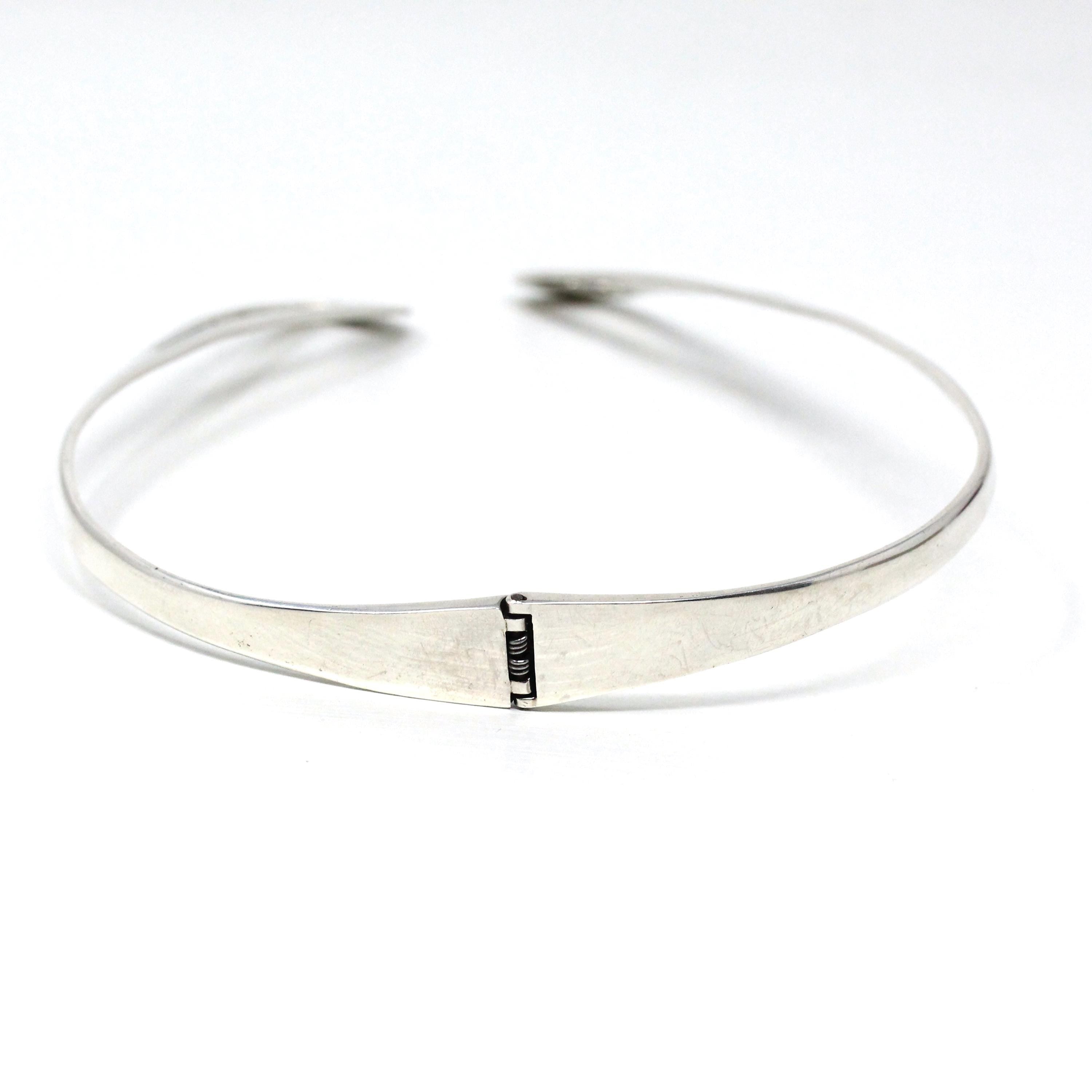 Vintage Collar Necklace - Sterling Silver Hinged Collar Bib Modernist Statement Piece - Modern Circa 1980s Era Curved 925 Mexico 80s Jewelry