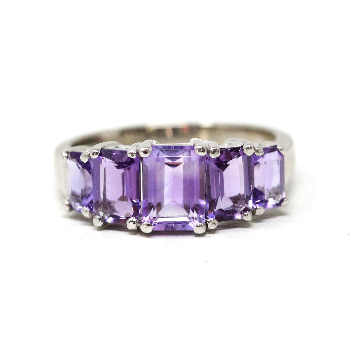 Modern Amethyst Ring - Vintage 14k White Gold Multi Five Rectangle Fac ...
