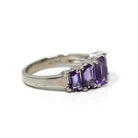 Modern Amethyst Ring - Vintage 14k White Gold Multi Five Rectangle Faceted Gemstones- Estate Circa 2000's Era Size 7 Fine Statement Jewelry