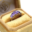 Modern Amethyst Ring - Vintage 14k White Gold Multi Five Rectangle Faceted Gemstones- Estate Circa 2000's Era Size 7 Fine Statement Jewelry