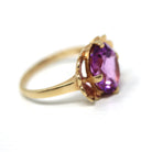 Created Sapphire Ring - Retro 10k Yellow Gold Oval Color Changing Gemstone - Circa 1940s Era Size 5 3/4 Solitaire Fine Statement Jewelry