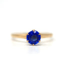 Garnet Glass Doublet Ring - Edwardian 10k Yellow Gold Round Faceted Bright Blue Stone - Antique Circa 1910 Size 6 1/4 Solitaire Fine Jewelry