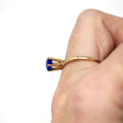 Garnet Glass Doublet Ring - Edwardian 10k Yellow Gold Round Faceted Bright Blue Stone - Antique Circa 1910 Size 6 1/4 Solitaire Fine Jewelry