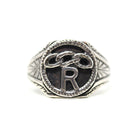 Art Deco "R" Ring - Antique Sterling Silver Three Links Letter Signet - Vintage 1920s Size 5 3/4 Odd Fellows Daughters of Rebekah Jewelry