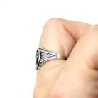 Art Deco "R" Ring - Antique Sterling Silver Three Links Letter Signet - Vintage 1920s Size 5 3/4 Odd Fellows Daughters of Rebekah Jewelry