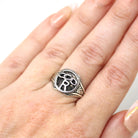 Art Deco "R" Ring - Antique Sterling Silver Three Links Letter Signet - Vintage 1920s Size 5 3/4 Odd Fellows Daughters of Rebekah Jewelry