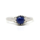Natural Sapphire Ring - Art Deco 14k White Gold Cabochon Cut Blue Gemstone - Vintage Circa 1930s Era Size 6 1/4 Ostby & Barton Fine Jewelry