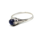 Natural Sapphire Ring - Art Deco 14k White Gold Cabochon Cut Blue Gemstone - Vintage Circa 1930s Era Size 6 1/4 Ostby & Barton Fine Jewelry