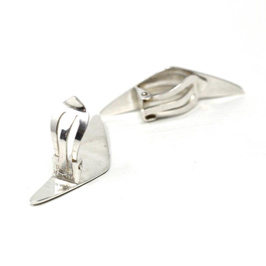 Hans Hensen Earrings - Vintage Sterling Silver Boomerang Non- Pierced Style Clip Backs - Vintage Circa 1930s Era Bold Statement 30s Jewelry