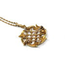 Antique Lattice Necklace - Edwardian 15CT English Yellow Gold & Seed Pearls Brooch Pendant - Circa 1910s Fine Floral Nature Inspired Jewelry