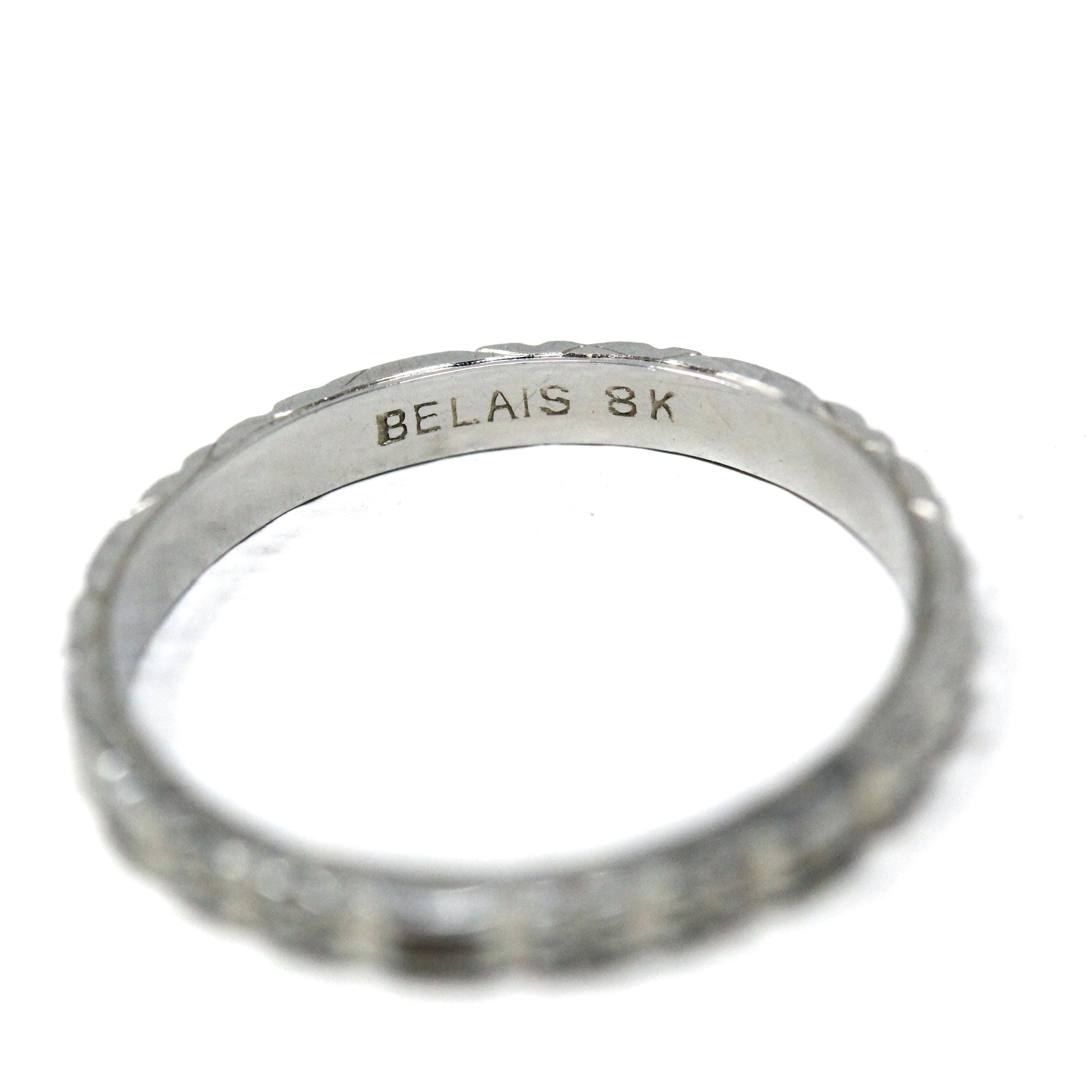 Belais Wedding Band - Art Deco Era 18k White Gold Eternity Design 2.19 MM Ring - Vintage Circa 1930s Size 5 Stacking Bridal Fine 20s Jewelry