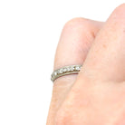 Floral Wedding Band - Vintage Art Deco 18k White Gold Flower Eternity Ring - Circa 1930s Era Size 6 3/4 Bridal Unisex Engraved Fine Jewelry