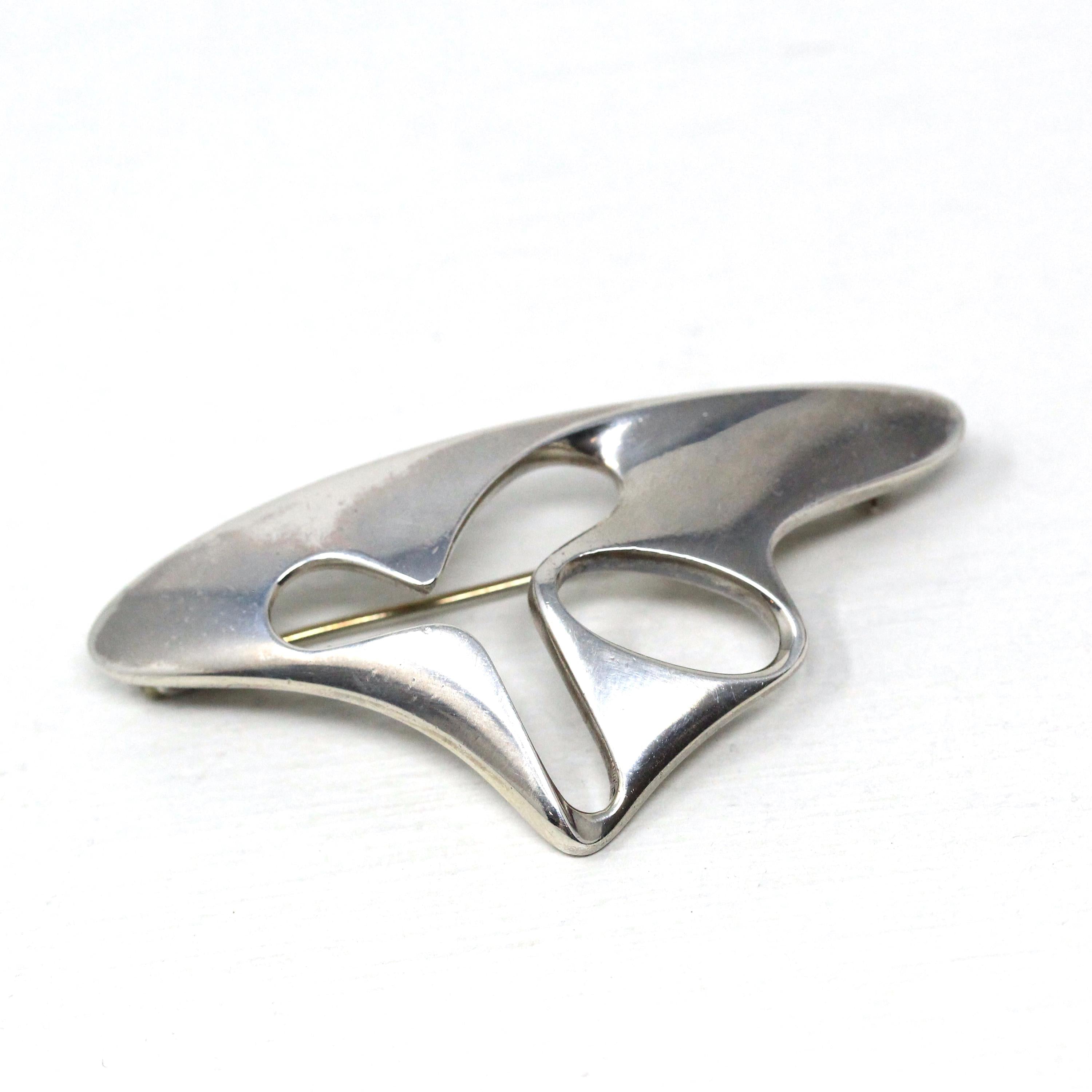Amoeba Collectible Brooch - Art Deco Sterling Silver Organic Shape Cutout Pin - Copenhagen DK - Dated 1945 Era Georg Jensen Danish Jewelry