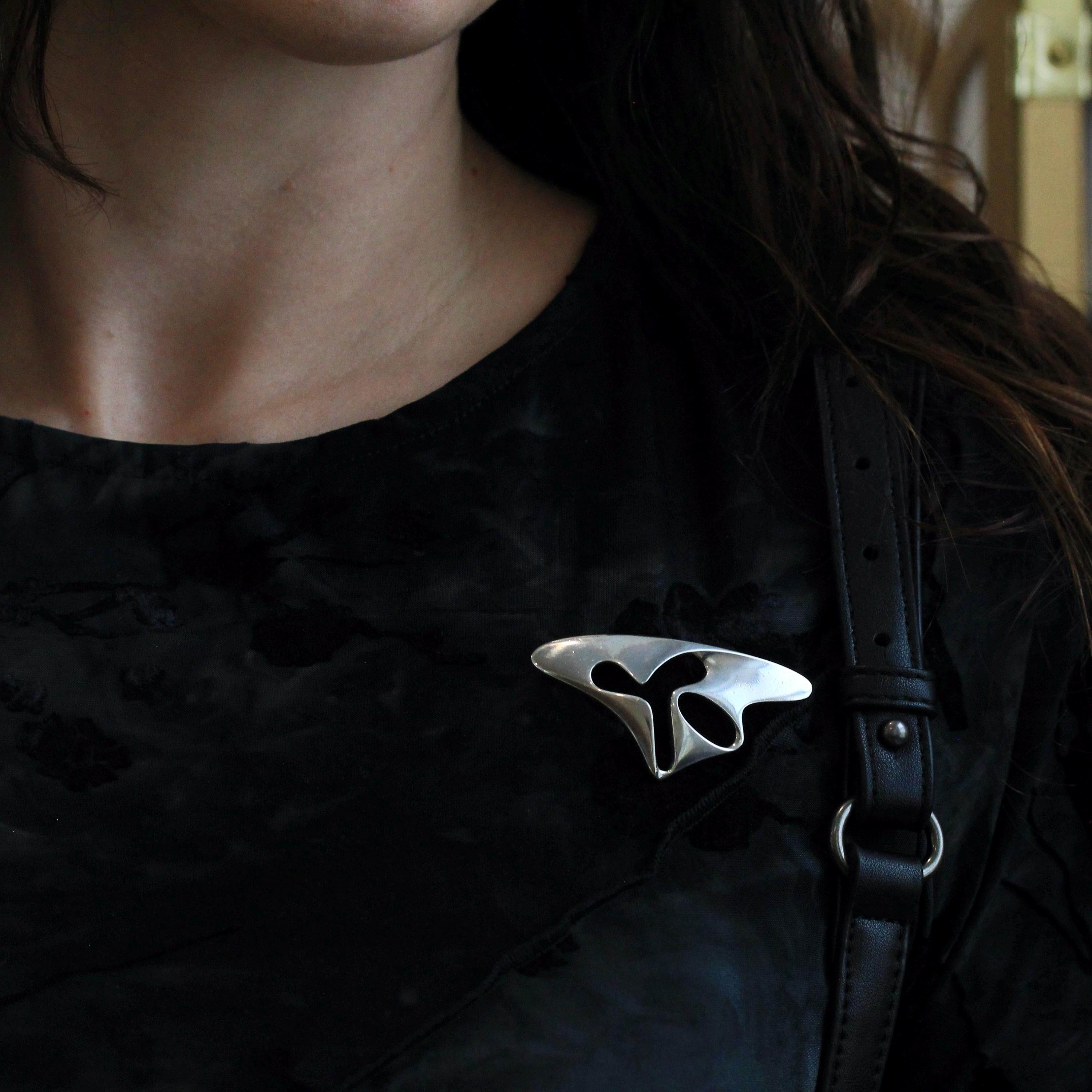 Amoeba Collectible Brooch - Art Deco Sterling Silver Organic Shape Cutout Pin - Copenhagen DK - Dated 1945 Era Georg Jensen Danish Jewelry