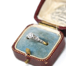 Star Diamond Ring - Retro Era English 18k Yellow Gold & Platinum Natural .10 CT Engagement Ring - Circa 1970s Size 5 3/4 Fine Bridal Jewelry