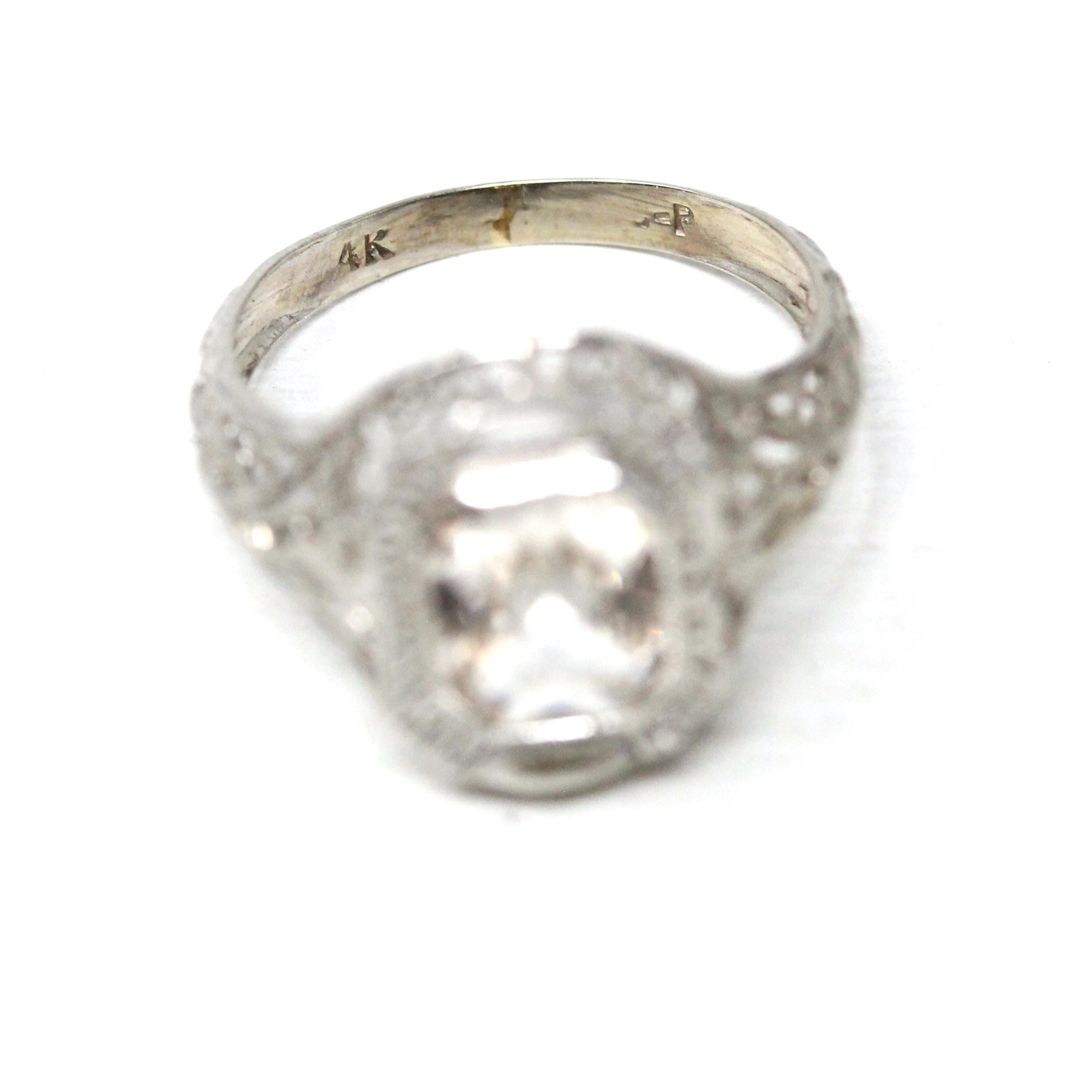 Antique Aquamarine Ring - Art Deco Era 14k White Gold Light Blue Gemstone - Vintage 1920s Size 5 1/4 Filigree Fine March Birthstone Jewelry