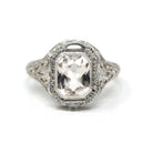 Antique Aquamarine Ring - Art Deco Era 14k White Gold Light Blue Gemstone - Vintage 1920s Size 5 1/4 Filigree Fine March Birthstone Jewelry